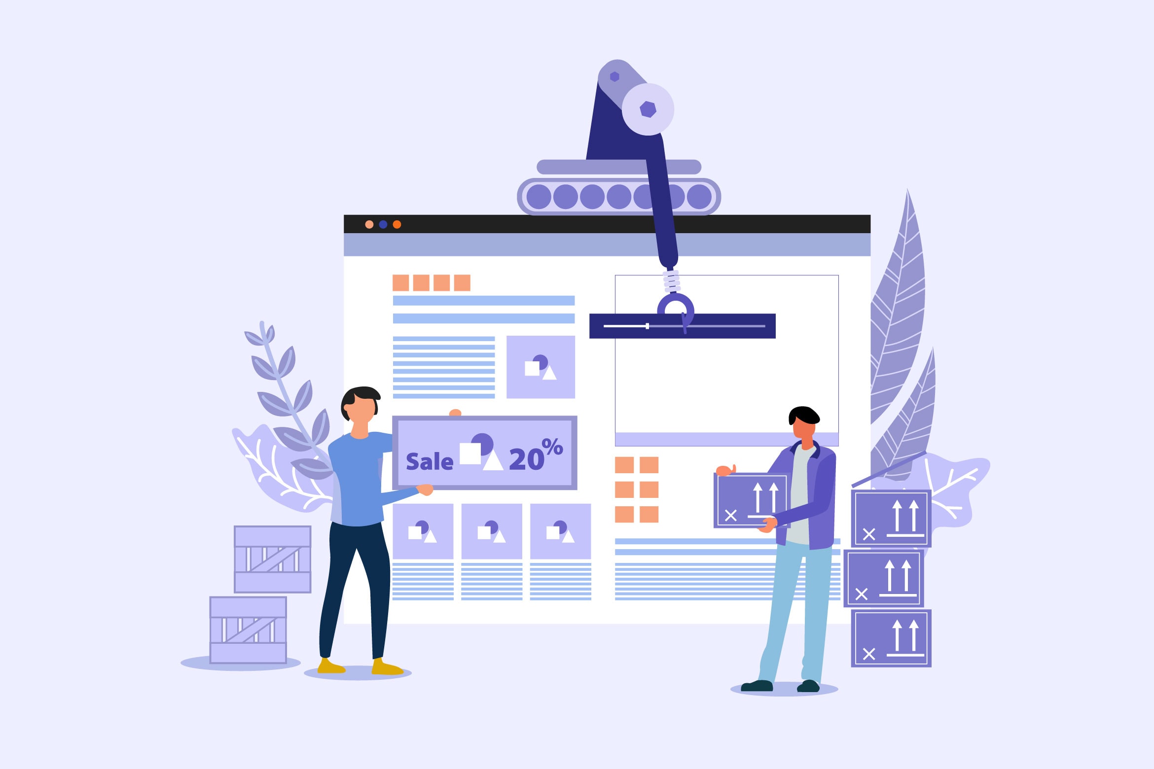 Cartoon image of people building a website